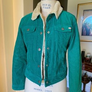 Foxy Green faux fur accented corduroy jean jacket